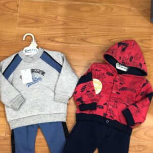 Jardineros y conjuntos 2 piezas en algodón frizado “bb” talles desde el 0 al 3